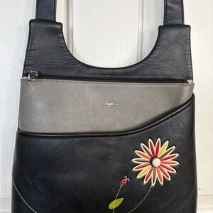 Espe Black & Gray Floral Vegan Leather Shoulder/Crossbody Bag